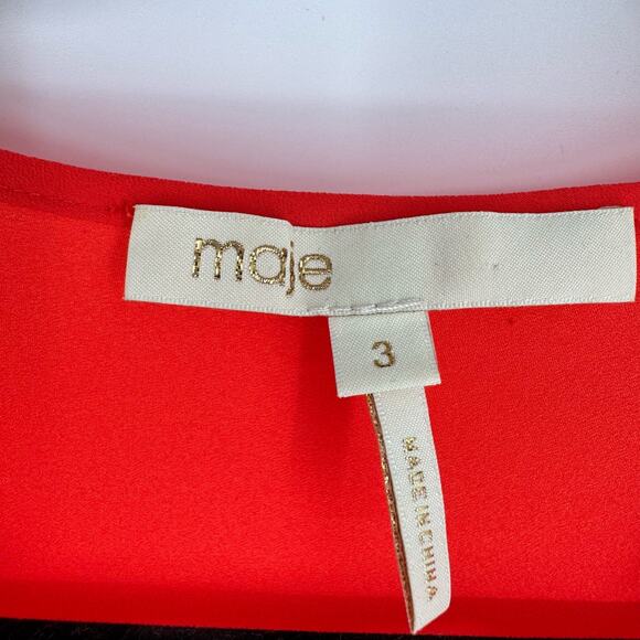 Maje Reona Color Block Pleated Shirt Dress Red & Pink Size 3 - Picture 5 of 10